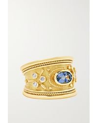 Elizabeth Gage Tapered Templar Ring Aus 18 Karat Gold Mit Diamanten Und Aquamarin - Mettallic