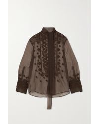 Valentino - Pussy-bow Embellished Embroidered Silk-organza Blouse - Lyst