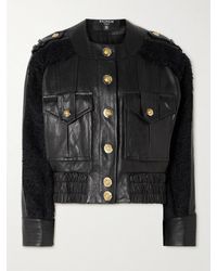 Balmain - Quilted Leather And Tweed Bomber Jacket - Lyst