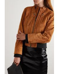 Khaite Nicolette Quilted Suede Bomber Jacket - Brown