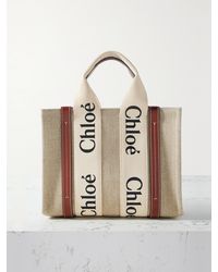 Chloé - Net Sustain Woody Kleine Tote Aus Leinen Mit Lederbesätzen Und Stickereien - Lyst