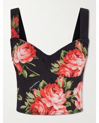 Dolce & Gabbana - Floral-Print Cotton-Blend Poplin Bustier Top - Lyst