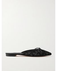 Manolo Blahnik - Ballerimu Bow-Detailed Leather-Trimmed Lace Flats - Lyst