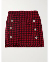 Versace - Minirock Aus Kariertem Tweed Mit Zierknöpfen Und Fransen - Lyst
