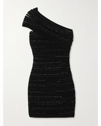 Balmain - One-Shoulder Sequin-Embellished Ribbed-Knit Mini Dress - Lyst