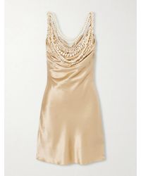 Balmain - Embellished Draped Silk-Satin Mini Dress - Lyst