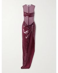 Alex Perry - Asymmetric Paneled Draped Sequined Tulle Gown - Lyst