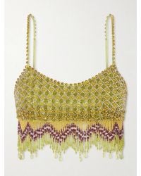 Bode - Bottleglass Cropped Fringed Beaded Satin Top - Lyst