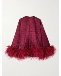 ‎Dima Ayad - Geometric Feather-Trimmed Devoré-Satin Blouse - Lyst