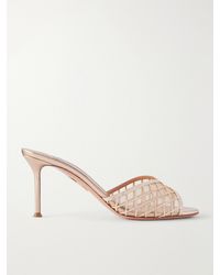 Aquazzura - Lumiere 75 Crystal-Embellished Mesh Sandals - Lyst