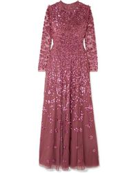 Needle & Thread Rosmund Sequined Tulle Gown - Red