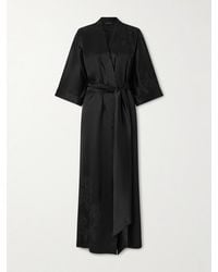 Carine Gilson - Morgenmantel Aus Seidensatin Mit Blumenstickereien Und Bindegürtel - Lyst