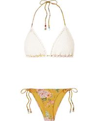 Zimmermann Zinnia Gehäkelter Triangel-bikini Mit Blumenprint - Weiß