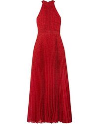 Alice + Olivia Kelissa Pleated Leopard-print Voile Halterneck Maxi Dress - Red