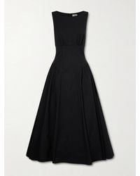 STAUD - Gwen Paneled Pleated Cotton-Blend Poplin Midi Dress - Lyst
