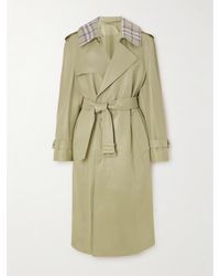 Burberry - Trench-Coat En Cuir À Finitions En Jacquard À Carreaux Et À Ceinture - Lyst