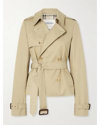 Burberry - Waterloo Cropped Double-Breasted Leather-Trimmed Gabardine Trench Coat - Lyst
