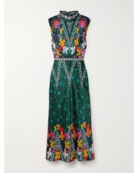 Saloni - Fleur Open-Back Printed Silk-Satin Midi Dress - Lyst