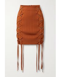 Hervé Léger Lace-up Ribbed-knit Mini Skirt - Orange