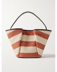 Brunello Cucinelli - Marine Leather-Trimmed Striped Raffia Shoulder Bag - Lyst