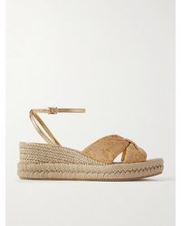 Jimmy Choo - Aella 60 Raffia-Jacquard And Leather Wedge Sandals - Lyst
