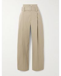 Bottega Veneta - Belted Pleated Cotton-Blend Straight-Leg Pants - Lyst