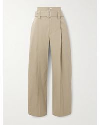 Bottega Veneta - Belted Pleated Cotton-Blend Straight-Leg Pants - Lyst