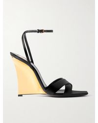 Saint Laurent - Lucienne Leather-Trimmed Satin Wedge Mules - Lyst