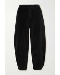 Tibi Brancusi Cropped Stretch Cotton-blend Velvet Tapered Pants - Black