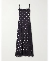 Sportmax - Polka-Dot Pleated Lace-Trimmed Silk Maxi Dress - Lyst