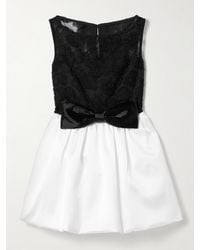 Self-Portrait - Gathered Satin And Embellished Tulle Mini Dress - Lyst