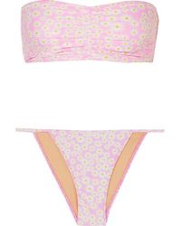 Faithfull The Brand Steffy Bandeau-bikini Mit Blumenprint Und Raffung - Pink