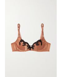 Agent Provocateur Molly Leavers Lace-trimmed Stretch-silk Satin Underwired Bra - Metallic