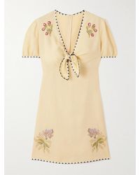 Valentino Garavani - Printed Twill-Trimmed Embroidered Woven Mini Dress - Lyst