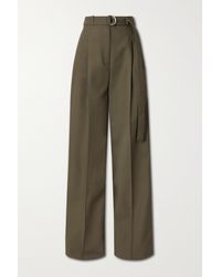 Peter Do Belted Pleated Wool-blend Straight-leg Trousers - Green