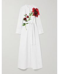 Oscar de la Renta - Robe-Chemise Longue En Popeline De Coton Mélangé À Imprimé Fleuri Et À Ceinture - Lyst