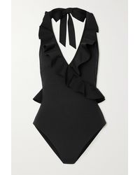 Zimmermann Cassia Wrap-effect Ruffled Swimsuit - Black