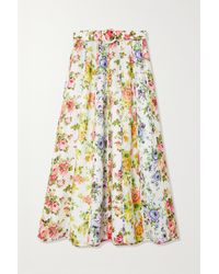 Zimmermann + Net Sustain Belted Panelled Floral-print Organic Linen Midi Skirt - White