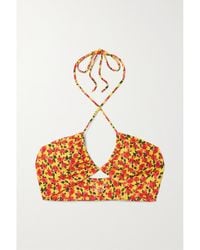Magda Butrym - Ruched Floral-Print Halterneck Bikini Top - Lyst
