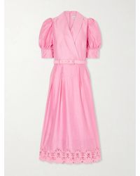 Rebecca Vallance - Petalite Belted Broderie Anglaise-Trimmed Poplin Midi Dress - Lyst