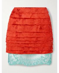 Saint Laurent - Layered Cotton And Silk-Blend Lace-Trimmed Jacquard Mini Skirt - Lyst