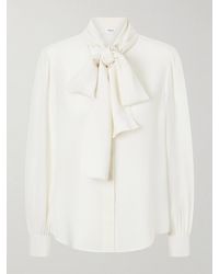 Saint Laurent - Tie-Detailed Silk Crepe De Chine Blouse - Lyst