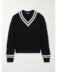 Polo Ralph Lauren - Verkürzter Zopfstrickpullover Aus Baumwolle Mit Streifen - Lyst