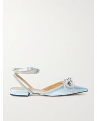 Mach & Mach - Double Bow Flache Schuhe Mit Spitzer Kappe Aus Satin Mit Kristallen - Lyst
