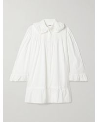 Bode - Petaluma Crochet-Trimmed Pintucked Cotton-Poplin Mini Shirt Dress - Lyst