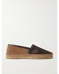 Brunello Cucinelli - Bead-Embellished Suede And Laser-Cut Leather Espadrilles - Lyst