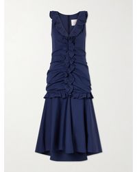 Carolina Herrera - Ruched Ruffled Cotton-Blend Midi Dress - Lyst