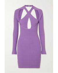 David Koma Cutout Ribbed Stretch-knit Mini Dress - Purple