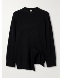 TOTEME - Asymmetric Rib-Trimmed Merino Wool, Cashmere And Cotton-Blend Sweater - Lyst