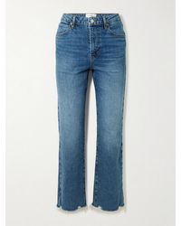 FRAME - The Ruler Crop Frayed High-Rise Slim-Leg Jeans - Lyst